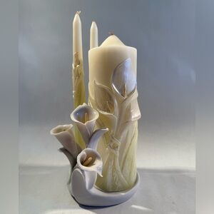 Elegant Lillian Rose “Calla Lilly “ Unity Candle Set and Porcelain Holder NWT